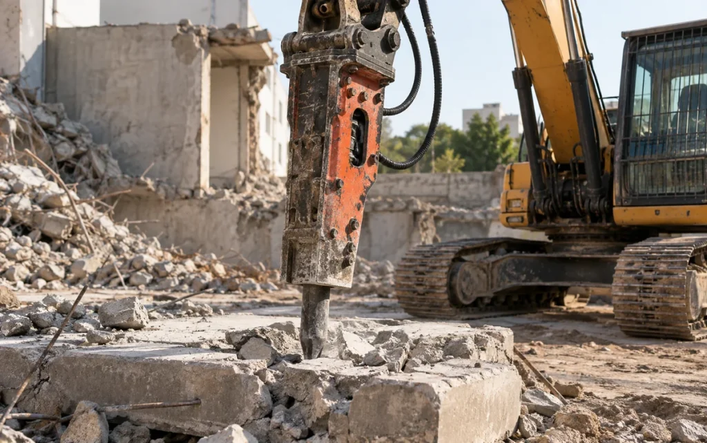 Hidrolik kırıcıyla beton kırma uygulaması — temsili görsel
