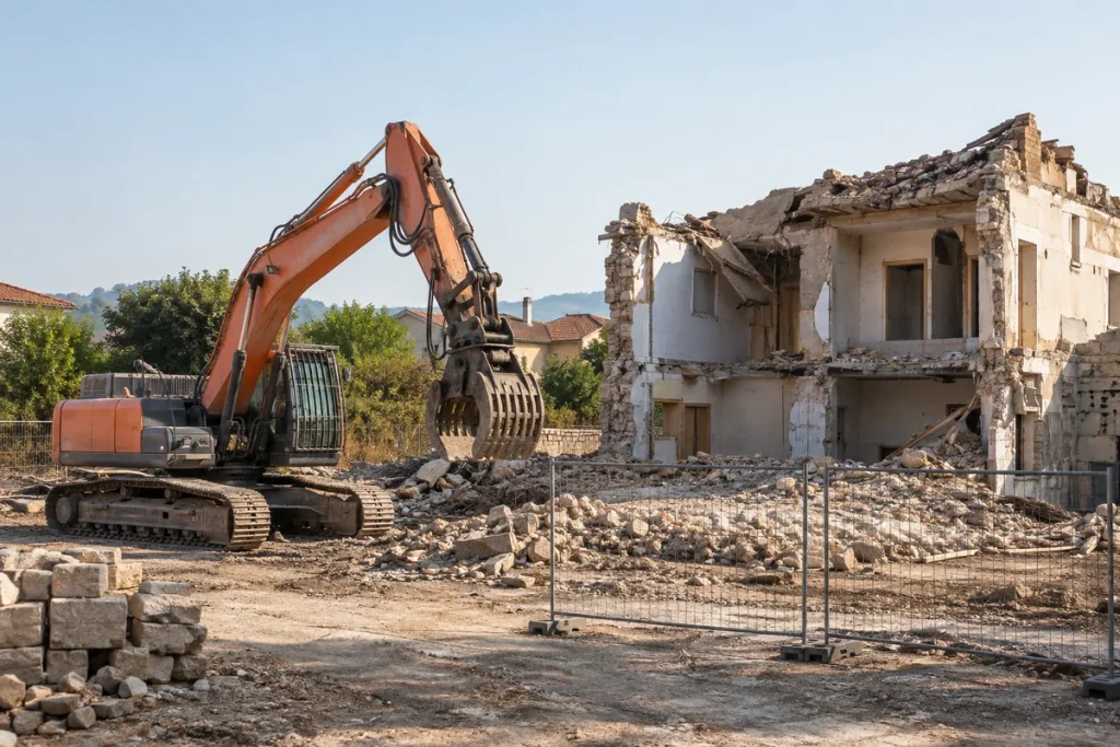 İş makinesiyle kontrollü bina yıkımı — temsili görsel
